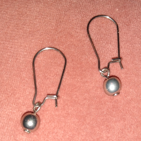 Silver Pearl Ball Dangle Handmade Earrings Stainless Steel Small Faux Pearls New - Picture 2 of 5